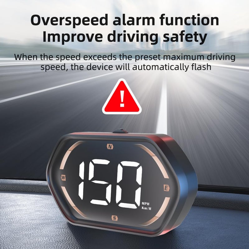 Docbraces Universal GPS Speedometer HUD for Cars - 2025 New Head Up Display with MPH/KMH, Overspeed Alarm, Fatigue Alert, Large LED Font, Plug & Play USB, Auto Brightness - Fits All Vehicles (Yellow) - Image 5